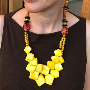 Yellow Statement Necklace, Orange Accents
